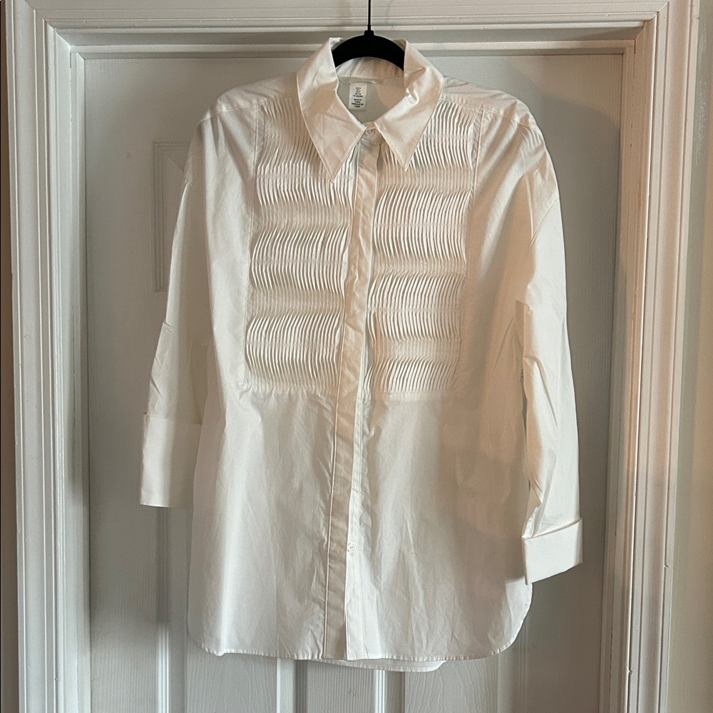 NWT H&M Classic White Pleated Front Oversized Button Up Shirt